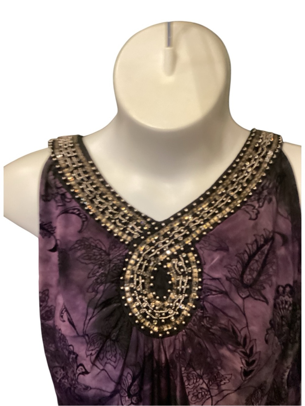 Fashion Bug Plus Size XXL Purple and Black Beaded V-Neck Floral Camisole Stretch - Picture 5 of 10
